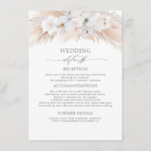 Cartão De Informações Pormenores sobre Casamento de Grass de Pampas Exót