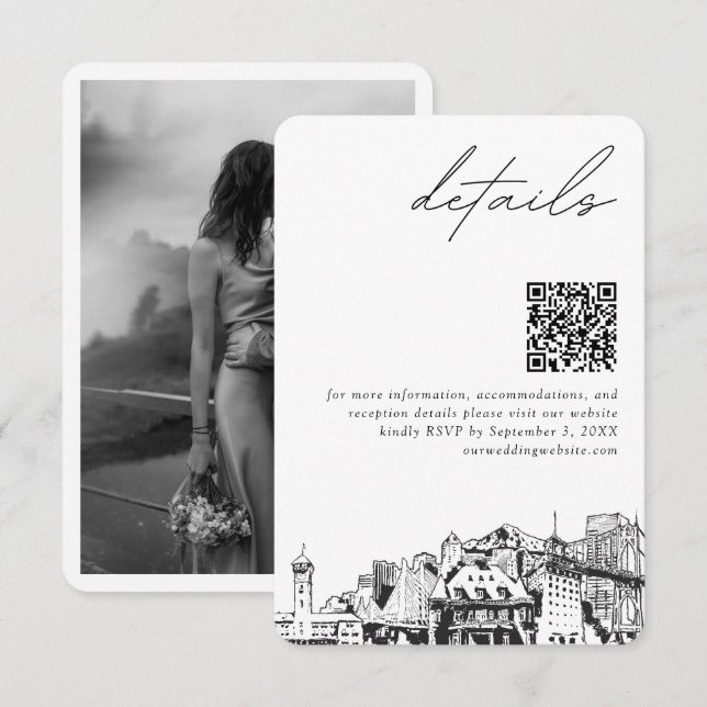 Cartão De Informações Portland Wedding Details QR Code Small (Frente/Verso)