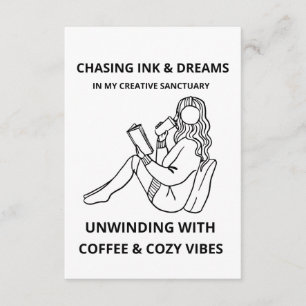 CARTÃO DE INFORMAÇÕES POSTER DE ARTE LINHA MINIMALISTA MULHER LENDO & CA