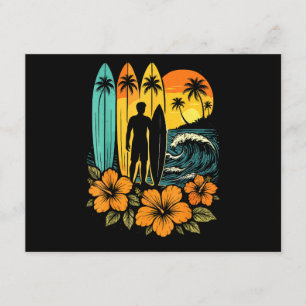 Cartão De Informações Praia de Surf Retrô Pôr do Sol Tropical