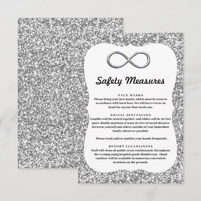 Cartão De Informações Prata Brilho Infinito de Prata Medidas de Seguranç (Frente/Verso)