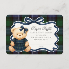 Cartão De Informações Preppy Coquette Bow Bear Tartan Diaper Raffle Card