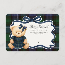 Cartão De Informações Preppy Coquette Bow Bear Tartan Plaid Details Card