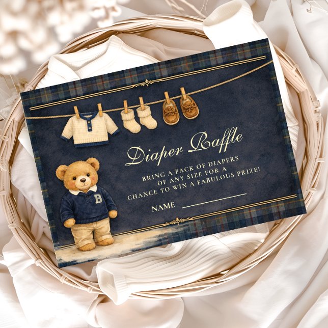 Cartão De Informações Preppy Plaid Teddy Bear Diapper Raffle (Criador carregado)