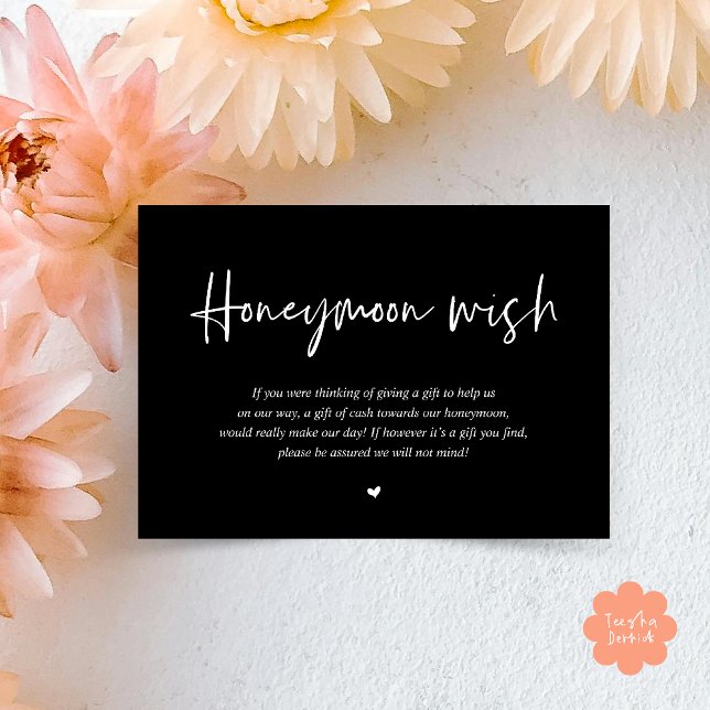Cartão De Informações Presente em Dinheiro para Lua de Mel (Wedding Honeymoon Wish Fund Cash Enclosure Card in Classy Black)