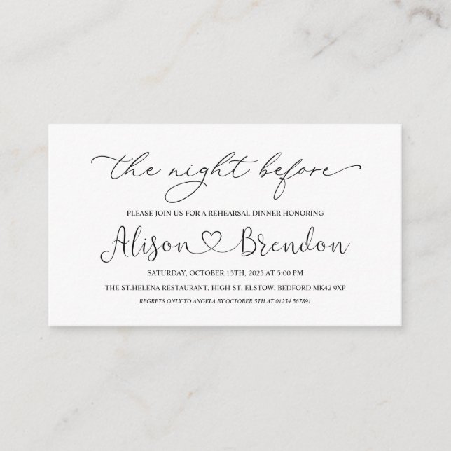 Cartão De Informações Preto branco bem-vindo à noite antes do gabinete (Frente)