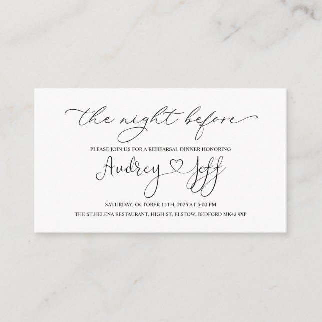 Cartão De Informações Preto Branco Boas-vindas à Noite Anterior ao Casam (Frente)