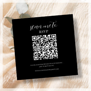 Cartão De Informações Preto Código QR de RSVP de Casamento