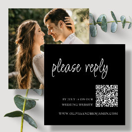 Cartão De Informações Preto | Código QR de RSVP de Casamento