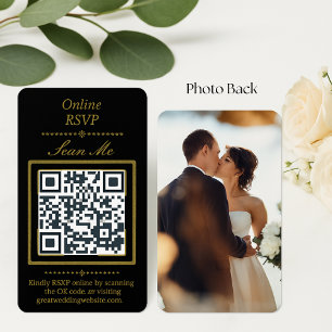 Cartão De Informações Preto Código QR RSVP de Foto Online Casamento