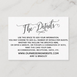 Cartão De Informações Preto e Branco Simples, Elegante "Os Detalhes"