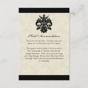 Cartão De Informações Preto e Creme Fleur de Lis Damasko Casamento