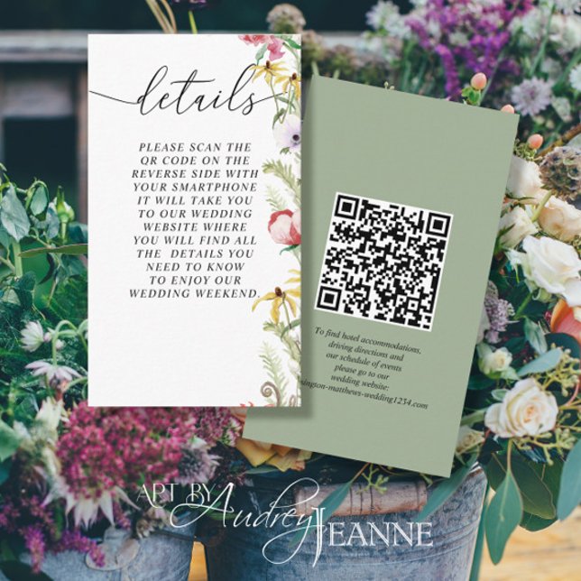 Cartão De Informações Primavera Floral Wedding Detalhes do Código QR (Criador carregado)