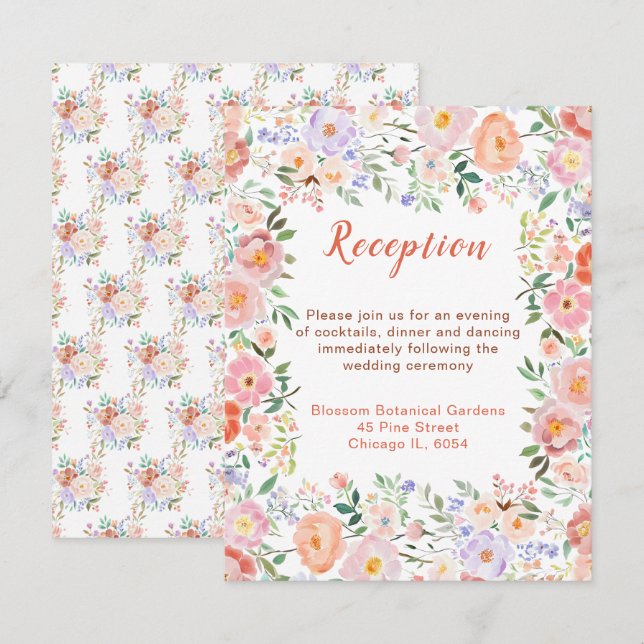 Cartão De Informações Primavera Flores Recepção de casamento (Frente/Verso)