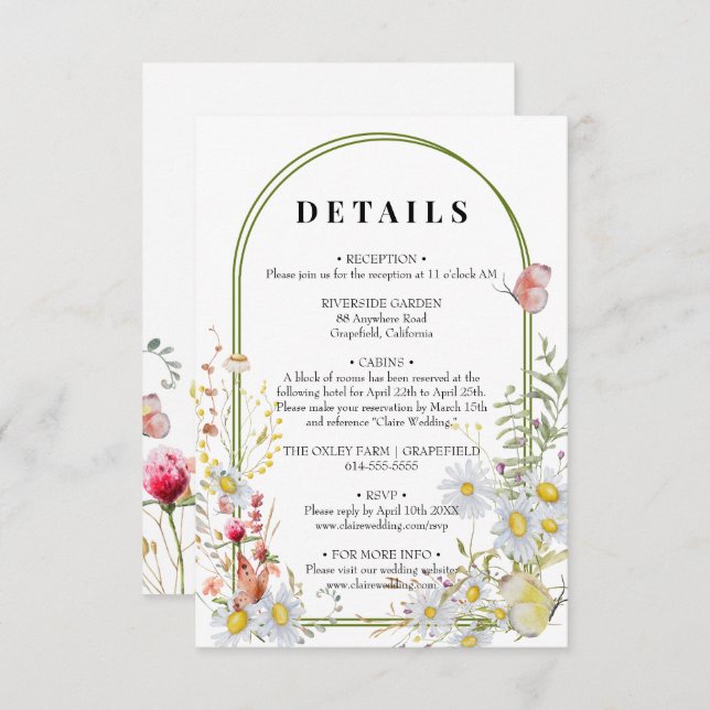 Cartão De Informações Primavera Summer Wildflower Beige Boho (Frente/Verso)