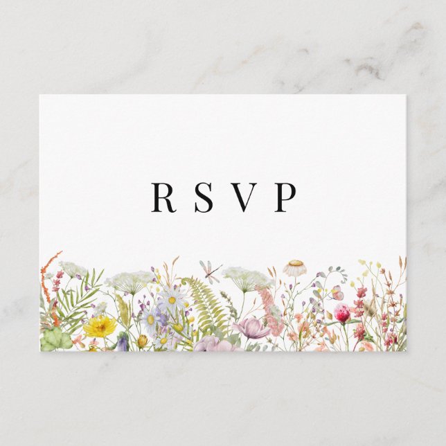 Cartão De Informações Primavera Summer Wildflower Beige Boho RSVP Card (Frente)