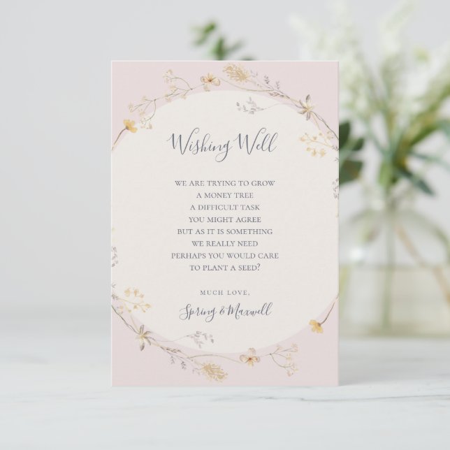 Cartão De Informações Primavera Wildflower | Blush Weding Wishing well (Em pé/Frente)