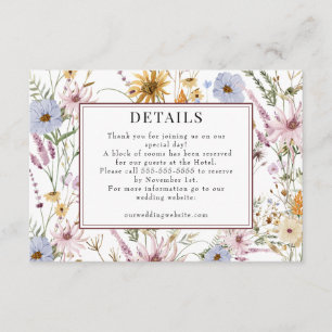 Cartão De Informações Primavera Wildflower Boho Chic Wedding Detalhe