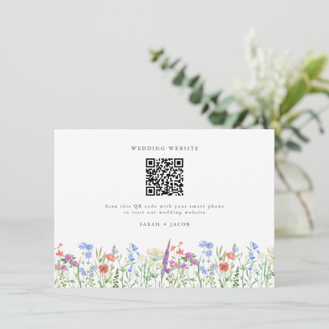 Cartão De Informações Primavera Wildflower Código QR Casamento (Em pé/Frente)