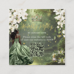 Cartão De Informações Princesa & Sapo Vestido Verde Sweet 16 Quince XV Q