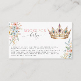 Cartão De Informações Princess Gold Crown Floral Books for Baby Shower