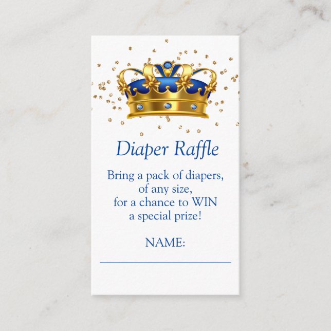 Cartão De Informações Príncipe Royal Blue Dourado Elefante Fralda Raffle (Frente)