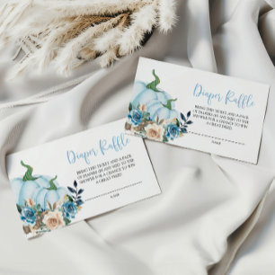 Cartão De Informações Pumpkin Azul e Flores Fralda Raffle