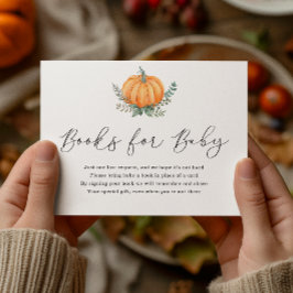 Cartão De Informações Pumpkin de outono e livros verdes para Chá de fral