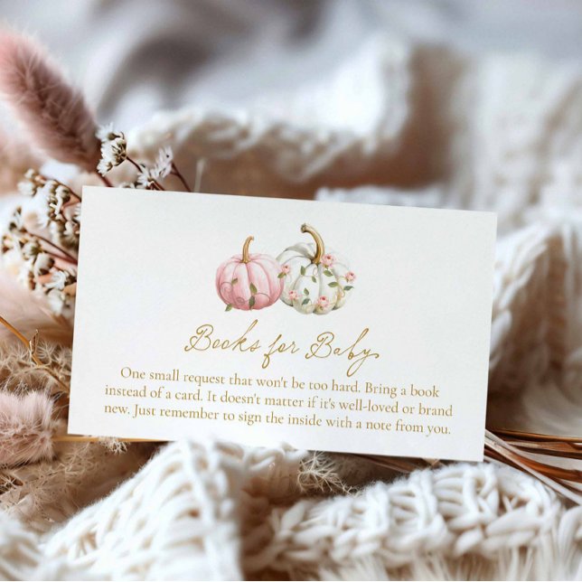 Cartão De Informações Pumpkin rosa Caiu Livros sobre Tema para Bebê (Pumpkin Autumn Girl Baby Shower Books for Baby)
