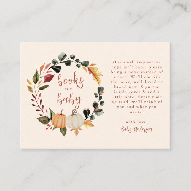 Cartão De Informações Pumpkin Wreath Baby Shower Books for baby (Frente)