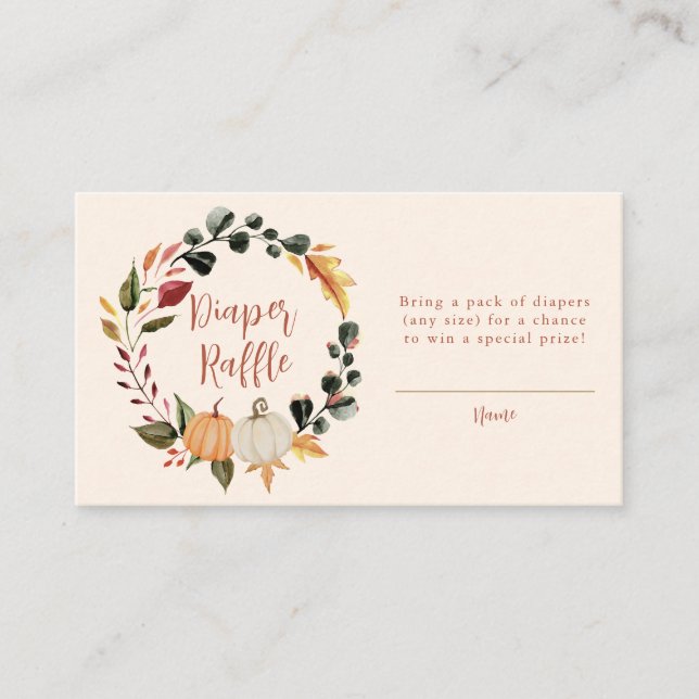 Cartão De Informações Pumpkin Wreath Baby Shower Diaper Raffle (Frente)