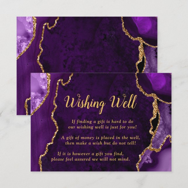 Cartão De Informações Purple and Gold Agate Wedding Wishing Well (Frente/Verso)