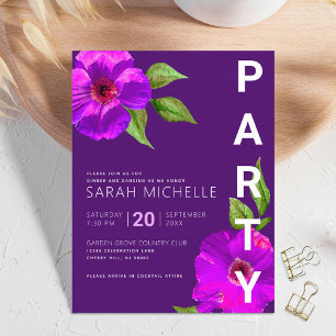 Cartão De Informações Purple Bat Mitzvah Floral Watercolor Moderno