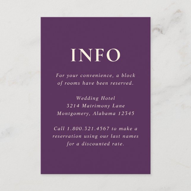 Cartão De Informações Purple Bold Fonts Casamento Moderno (Frente)
