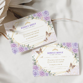 Cartão De Informações Purple Dourada Quinceanera Mis Quince 15 Anos RSVP