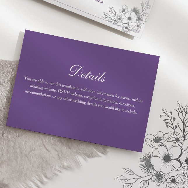 Cartão De Informações Purple Floral Wedding Details (Criador carregado)