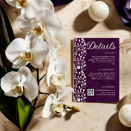Cartão De Informações Purple Floral Wedding Details QR code