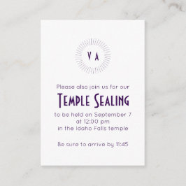 Cartão De Informações Purple Monogram Circle Temple Sealing Invitation