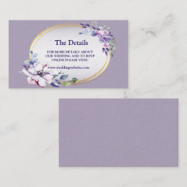 Cartão De Informações Purple Pink Floral Watercolor Gold Wedding Detail 