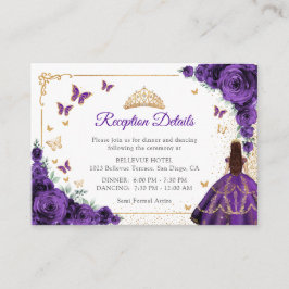 Cartão De Informações Purple Roses Gold Quinceanera Reception Details