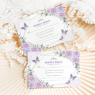 Cartão De Informações Purple Silver Quinceanera Mis Quince 15 Anos RSVP