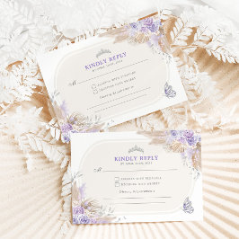 Cartão De Informações Purple Silver Quinceanera Mis Quince 15 Anos RSVP