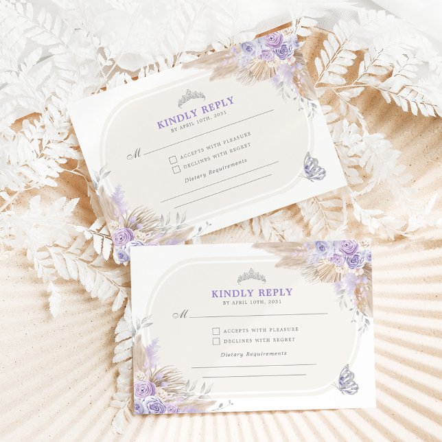 Cartão De Informações Purple Silver Quinceanera Mis Quince 15 Anos RSVP (Criador carregado)