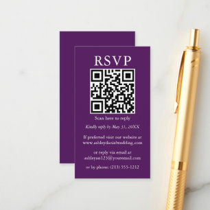 Cartão De Informações Púrpura de RSVP de QR Simples de Casamento Minimal