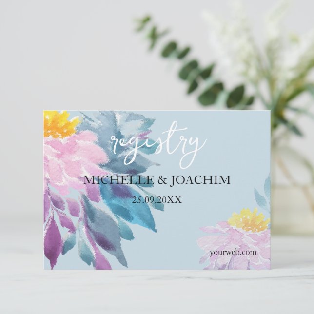 Cartão De Informações Púrpura, rosa, rosa, azul Dahlia Aquarela Arte (Em pé/Frente)