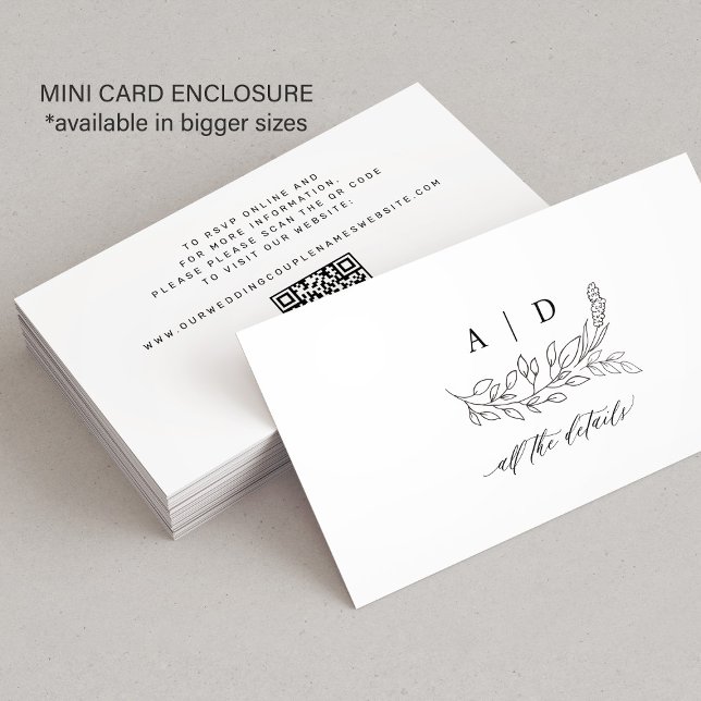 Cartão De Informações QR code black white monogram wedding details (Criador carregado)