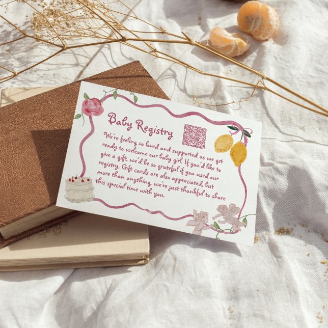 Cartão De Informações QR Code Lemon Baby Girl Registry (Lemon Baby Registry Note with QR Code)