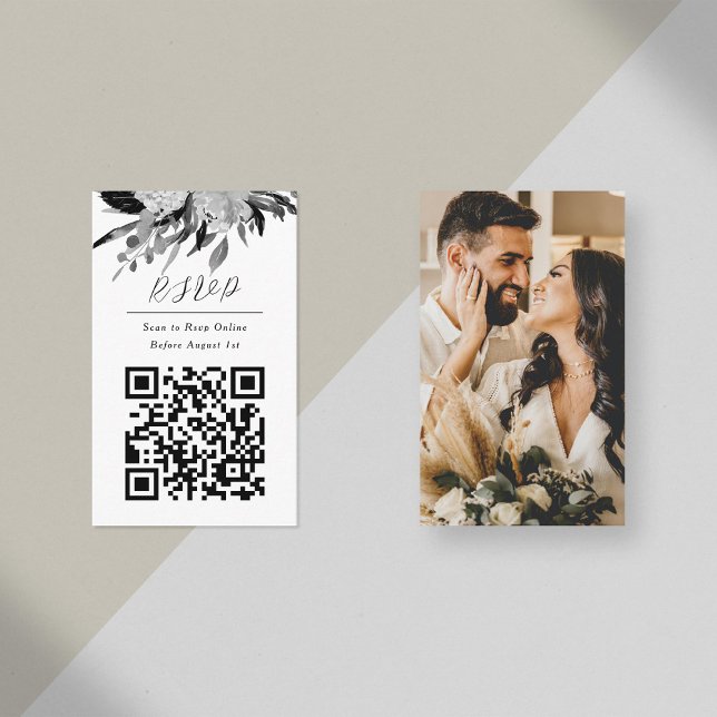 Cartão De Informações QR Code Online Photo Black Floral Site (Criador carregado)