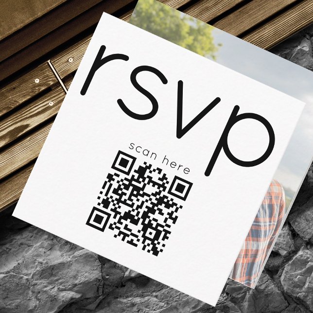 Cartão De Informações Qr Code Photo Wedding Simple Modern Elegant Rsvp  (Criador carregado)