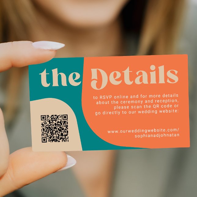 Cartão De Informações QR Code retro wedding details RSVP website (Criador carregado)
